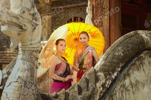 Preview: Asian Woman Wearing Traditional Thai Culture Lanna Style,Vintage Style,Chaingmai Thailand