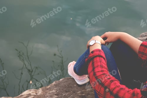 Preview: Asian Young Girls With Bright Backpack And Her Camera Enjoying In Nature During Vacation. Travel