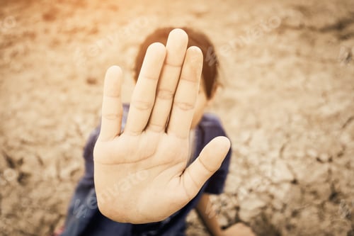 Preview: Hands Dirty On Cracked Barren Soil Background. Affected Of Global Warming Made Climate Change