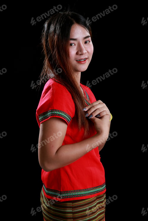 Preview: Beautiful Lua Or Lawa Girl, Ethnic Group In Northern Thailand, Myanmar And Lao, Posing In Red Tone
