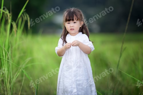 Preview: Happy Cute Little Girl Outdoors In Summer Day