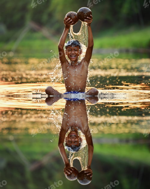 Preview: The Childen Playing In River,Thailand