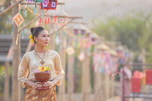 Preview: Thai Woman In Traditional Costume.Asian Beautiful Woman Wearing Traditional Thai Culture,Vintage
