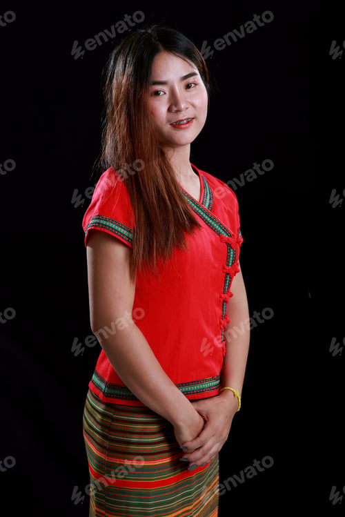 Preview: Beautiful Lua Or Lawa Girl, Ethnic Group In Northern Thailand, Myanmar And Lao, Posing In Red Tone
