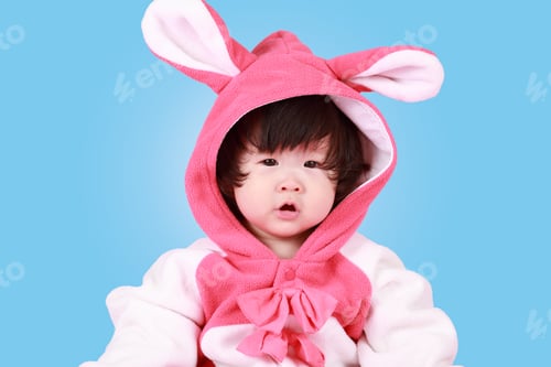 Preview: Baby Dressed In Easter Bunny Ears With Carrot