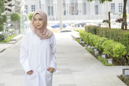 Preview: Woman Doctor Standing Outside The Clinic