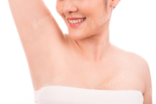 Preview: Armpit'S Care. Asian Women Raised Her Hands Up And Shows Groomed Armpits.