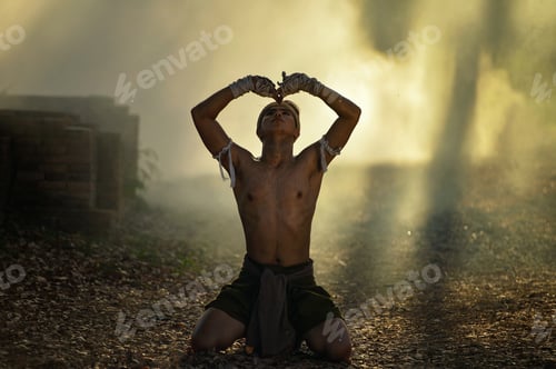 Preview: Muay Thai, Thai Boxer Training In Sunset Background,Thai Boxer Culture,Thailand