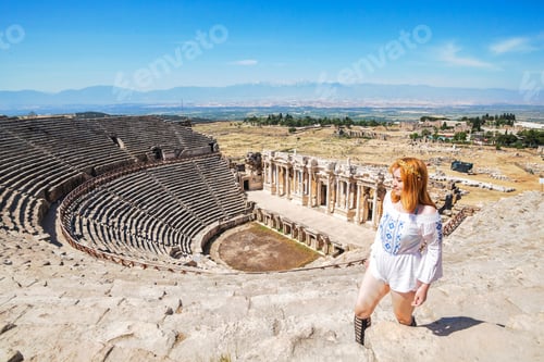 Preview: Vacation In Turkey View Of Ancient City Hierapolis During Summer With Tourist Model