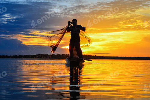 Preview: The Silluate Fisherman Boat In River On During Sunrise,Thailand