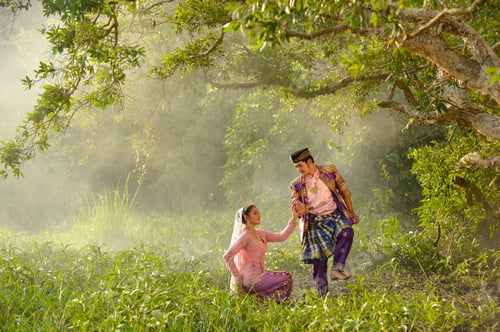 Preview: Asian Man And Woman Wearing Traditional Dress Muslim In Dancing Action,Thailand
