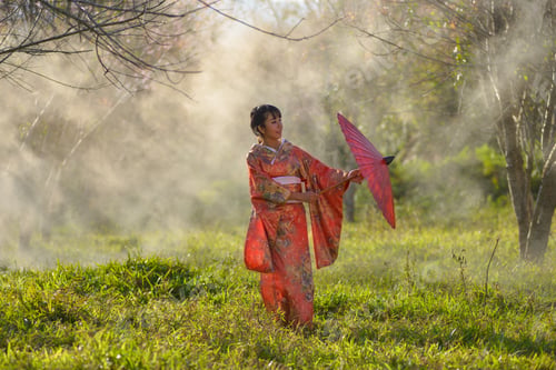 Preview: Beautiful Woman Wareing Japan Treaditional ,Spring Sakura Cherry Blossom, Pink Blossom Sukura