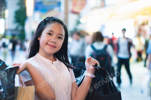 Preview: Beautiful Asian With Shopping Bags Enjoying In Shopping Street,Akihabara Tokyo