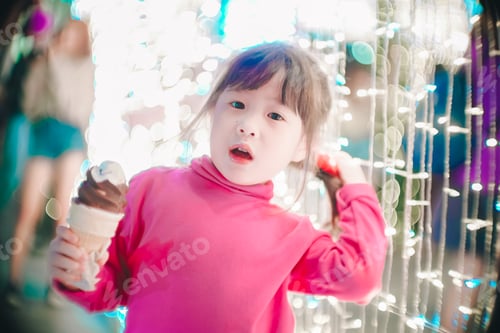 Preview: Little Girl With Led Lights Background In Christmas And New Year Concept