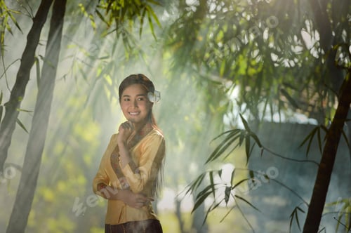 Preview: Woman Wearing Laos Traditional Dress Costume,Vintage Style,Laos Culture,Laos