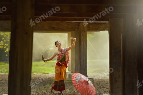 Preview: Asian Woman Wearing Traditional Thai Culture Lanna Style,Vintage Style,Chaingmai Thailand