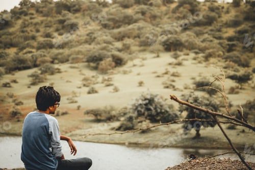 Preview: Portrait Of A Man Besides The Lake At Wankaner, Gujarat, India