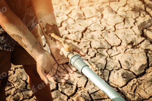 Preview: Child Reaches for Water in Dry Cracked Land