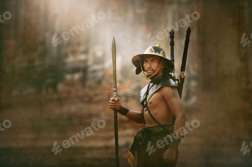 Preview: Ancient Warrior Man Of Soldier Of Bang Rachan District Thailand Hold Sword Fight,Images Of Dirty