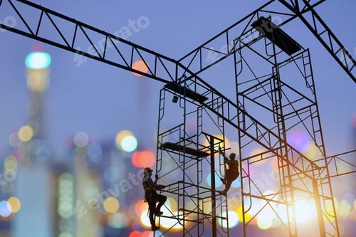 Preview: Construction Worker Wearing Safety Work At High Uniform On Scaffolding At Construction Site On