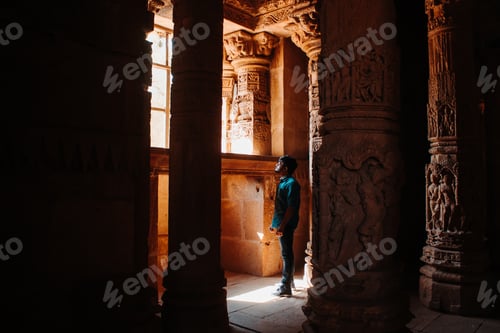 Preview: Indian Male Tourist Standing Inside The Sun Temple And Looking At Its Architecture At Modhera