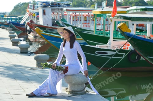 Preview: Beautiful Woman With Vietnam Culture Traditional Dress,Traditional Costume ,Vintage Style,Vietnam