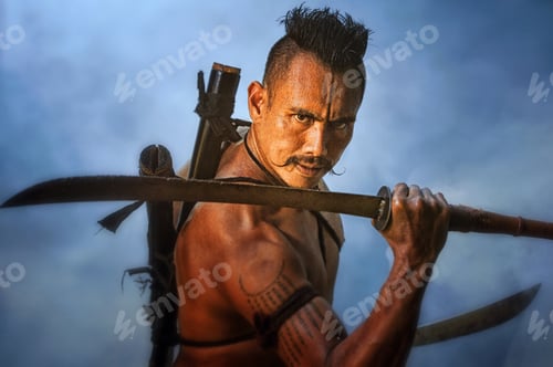 Preview: Ancient Warrior Man Of Soldier Of Bang Rachan District Thailand Hold Sword Fight,Images Of Dirty