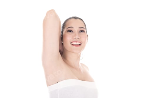 Preview: Armpit'S Care. Asian Women Raised Her Hands Up And Shows Groomed Armpits.