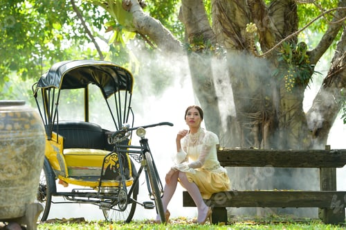 Preview: Asian Woman Wearing Traditional Thai Culture,Vintage Style,Thailand