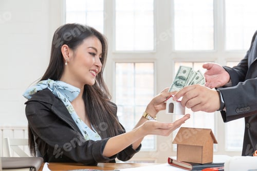 Preview: Business Finance Housing Loan. Close Up Hands Of Male Borrower Receive Money For Renovate House