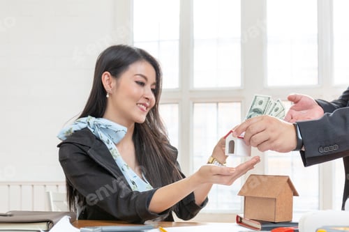 Preview: Business Finance Housing Loan. Close Up Hands Of Male Borrower Receive Money For Renovate House