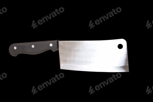 Preview: An Isolated Image Of A Butcher Knife Over A Black Background.