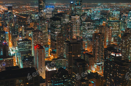 Preview: Chicago Cityscape Skyscrapers At Night Aerial View