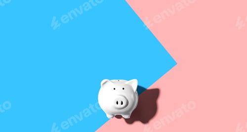 Preview: White Piggy Bank Overhead View - Flat Lay