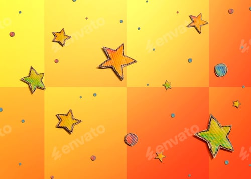 Visualização: Desenhos artesanais em papelão de estrelas e planetas - Flatlay