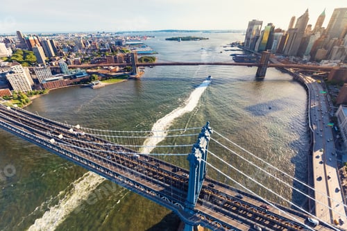 Preview: Aerial View Of The Manhattan Bridge Over The East River In New York City At Sunset