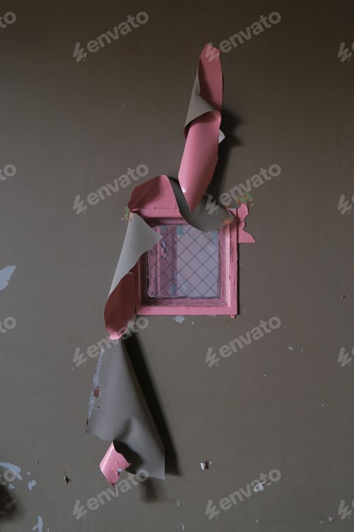 Preview: Peeling Paint On An Old Door That Has A Small Window In It.