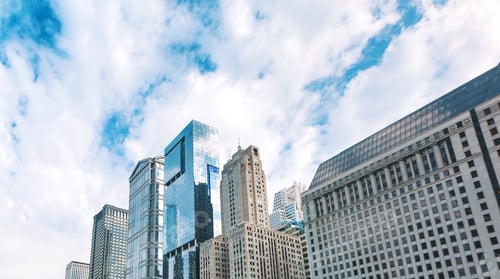 Preview: Chicago Skyscrapers Skyline With Puffy White Clouds