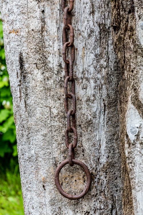 Preview: Old Rusty Chain On A Weathered Wooden Post