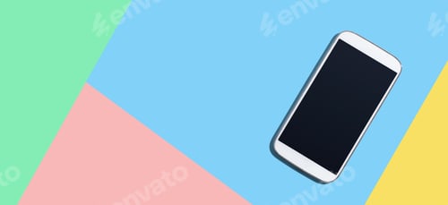 Preview: White Smartphone With Black Screen From Above - Flat Lay