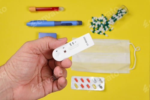 Preview: Men Holding A Covid-19 Rapid Test With Blurred Objects In Background