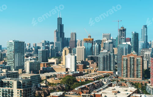 Preview: Chicago Skyline Skyscrapers And Cityscape During Late Afternoon