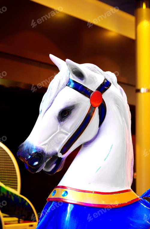 Preview: A Painted And Colorful Carousel Horse In An Amusement Park