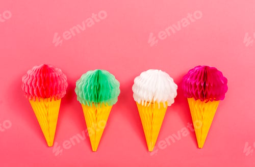 Preview: Ice Cream Cone Party Decoration On A Pink Paper Background