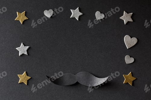 Preview: Paper Black Mustache With Small Hearts And Stars On Black Paper Background