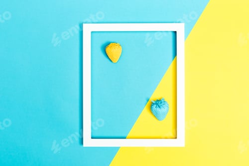 Preview: Painted Strawberries With Frame On A Bright Split Tone Background