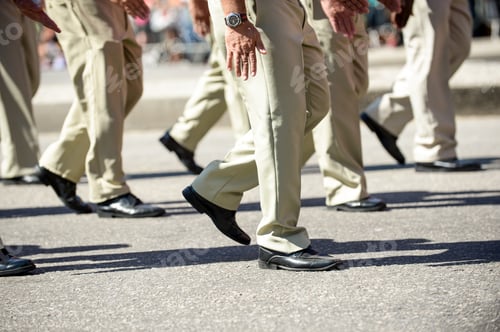 Preview: Military Marching In A Street. Legs And Shoes In Line.