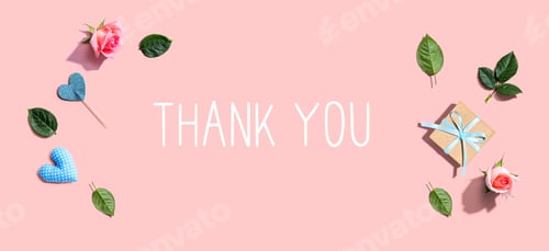 Preview: Thank You Message With A Small Gift Box And Roses