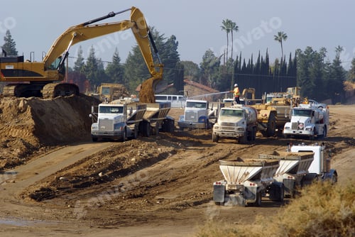 Preview: Power Shovel Loads Trucks On Site Of New Highway Construction