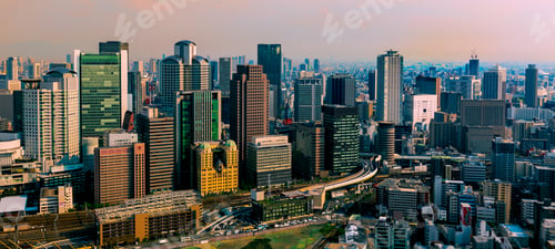 Preview: Aerial View Of Downtown Osaka, Japan Near Sunset